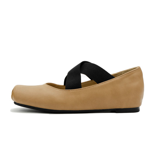 Damen elegante Ballerinas mit elastischen Riemen und glänzender Leder-Oberfläche EB