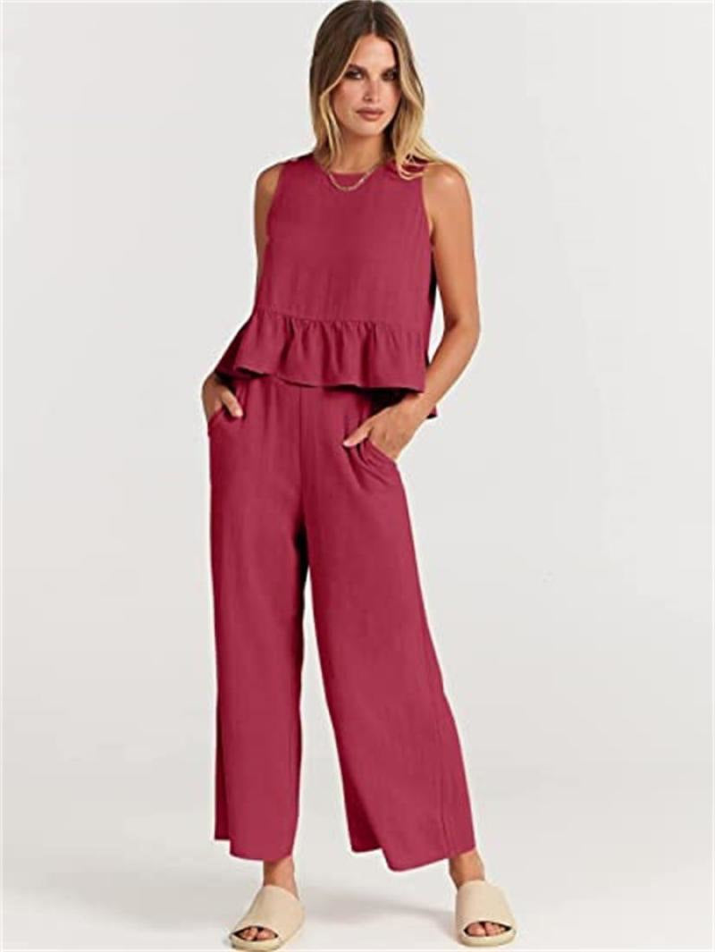 Damen Set mit lässigem Rüschendesign und weiten Hosen EB