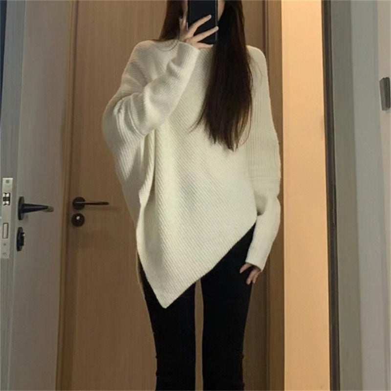 Damen asymmetrischer Strickpullover im lässigen Oversized-Design EB