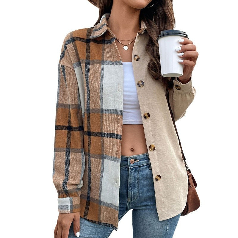 Damen Flanelljacke mit auffälligem Karomuster und bequemen Knöpfen EB