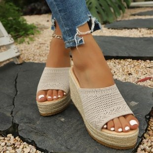 Damen Plateausandalen mit geflochtener Oberseite EB