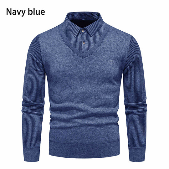 Herren eleganter Strickpullover mit V-Ausschnitt und strukturierten Ärmeln EB