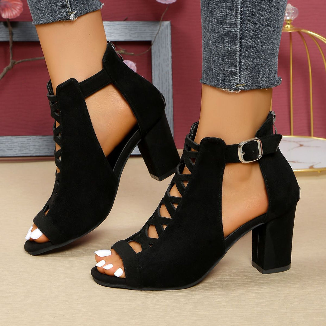 Damen Glamouröse Blockabsatzsandalen mit Strassverzierungen EB