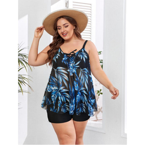Damen Tankini-Set mit floralem Oberteil und figurbetonendem Unterteil EB