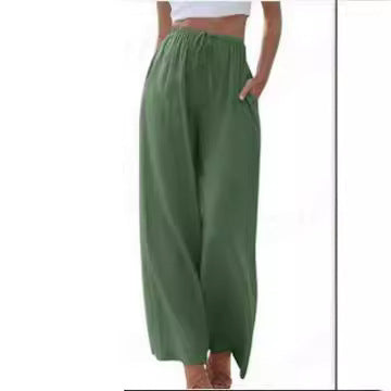 Damen weite Leinenhose mit elastischem Bund und praktischen Seitentaschen EB