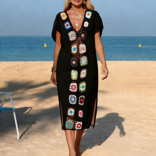 Damen Strandkleid mit floralen Häkelelementen EB