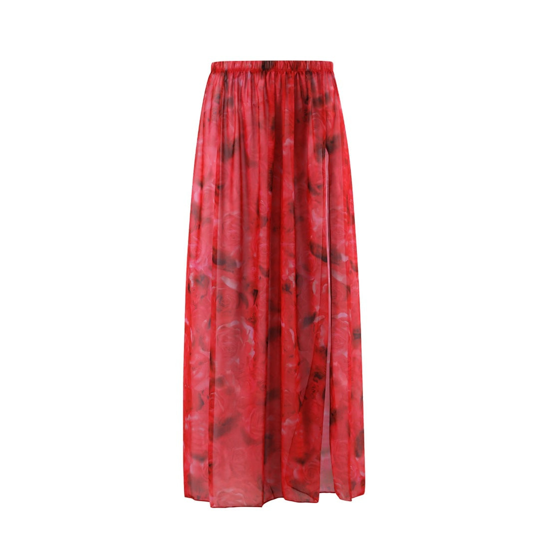 Damen Einteiler Badeanzug mit floralem Design und transparentem Überrock EB