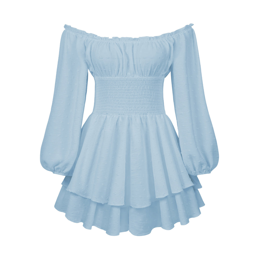 Damen Voluminöses Off-Shoulder Kleid mit voluminösen Ärmeln EB
