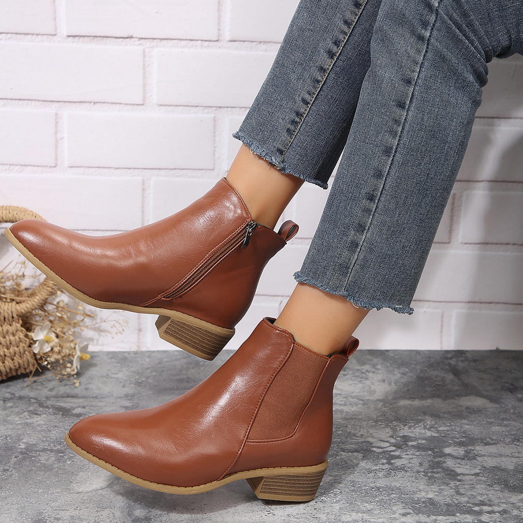 Damen modische Ankle-Boots mit elegantem Reißverschluss und stabiler Sohle EB