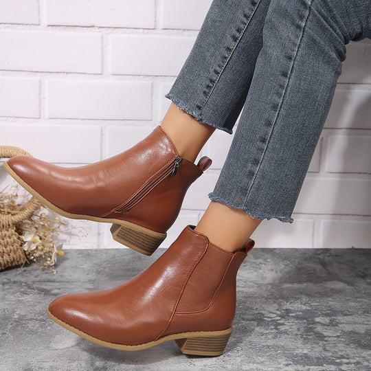 Damen modische Ankle-Boots mit elegantem Reißverschluss und stabiler Sohle EB