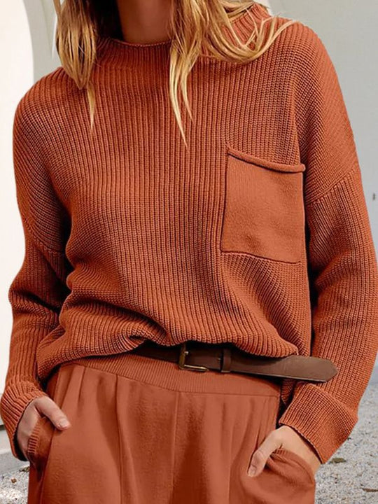 Damen Strickpullover mit weitem Schnitt und praktischer Brusttasche EB
