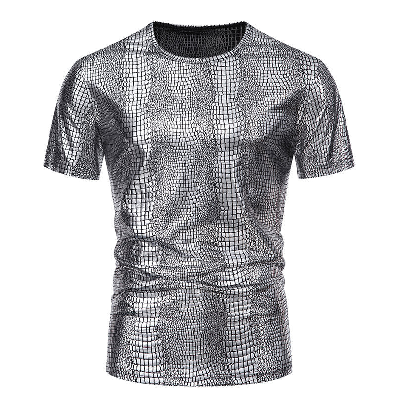 Herren Glamouröses Kurzarmpullover im Schlangenleder-Look EB