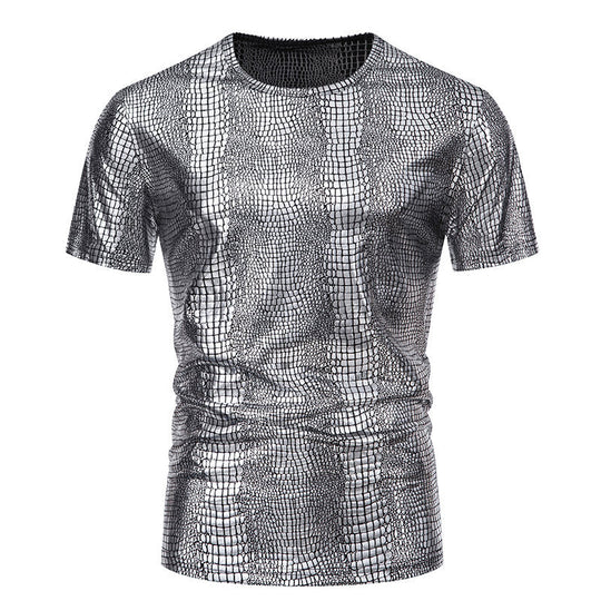 Herren Glamouröses Kurzarmpullover im Schlangenleder-Look EB