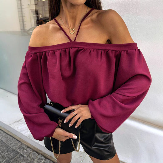 Damen Off-Shoulder Bluse mit elastischen Ärmelbündchen EB