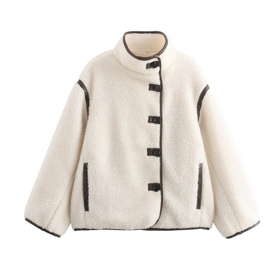Damen Kuschelige Teddyjacke mit hohem Kragen und praktischen Eingrifftaschen EB