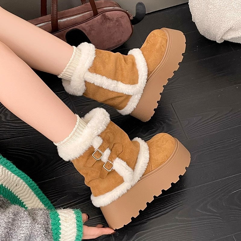 Damen Stiefeletten mit flauschigem Innenfutter und modischen Schnallendetails EB