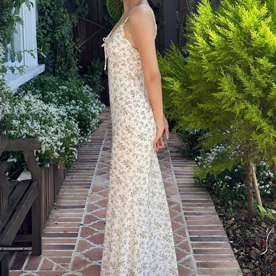 Damen Exquisites Trägerkleid mit floralem Muster und bindbarem Dekolleté EB