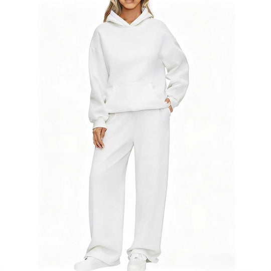 Damen nan Cozy-Loungewear-Set mit oversized Kapuzenpullover, Kängurutasche und weiten Palazzo-Jogginghose EB
