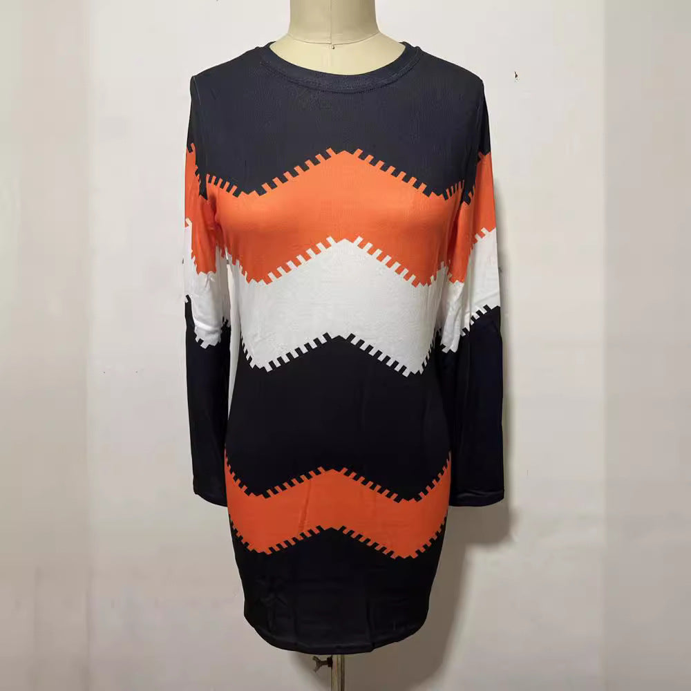 Damen nan Longsleeve-Strickkleid mit Chevron-Muster, geradem Saum und körperumspielender Passform EB