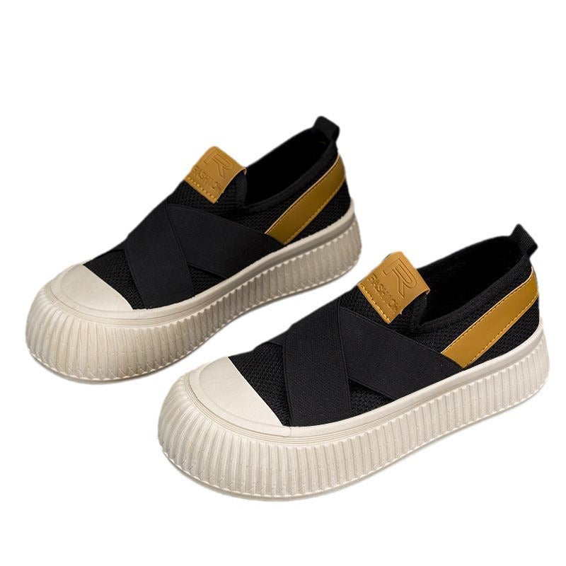 Damen Bequeme Slip-On Sneakers mit elastischem Obermaterial und modischer Gummi-Sohle EB