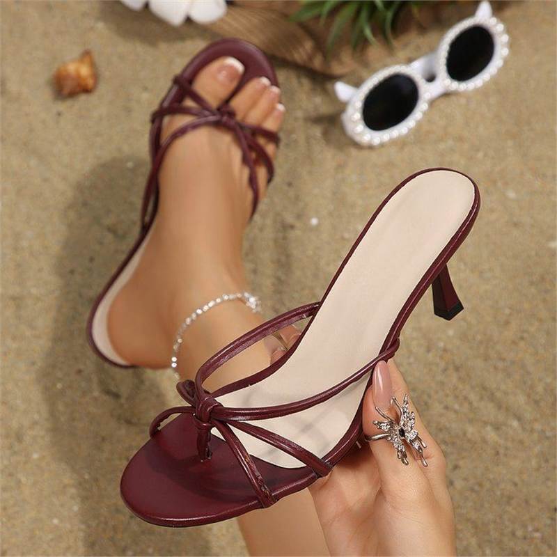 Damen Elegante Kitten‑Heel Mules mit zarten Knoten‑Riemchen und offenem Zehenbereich EB