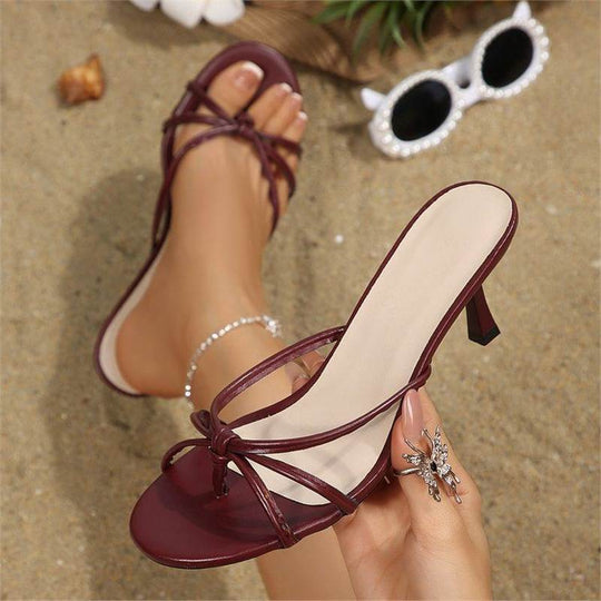 Damen Elegante Kitten‑Heel Mules mit zarten Knoten‑Riemchen und offenem Zehenbereich EB