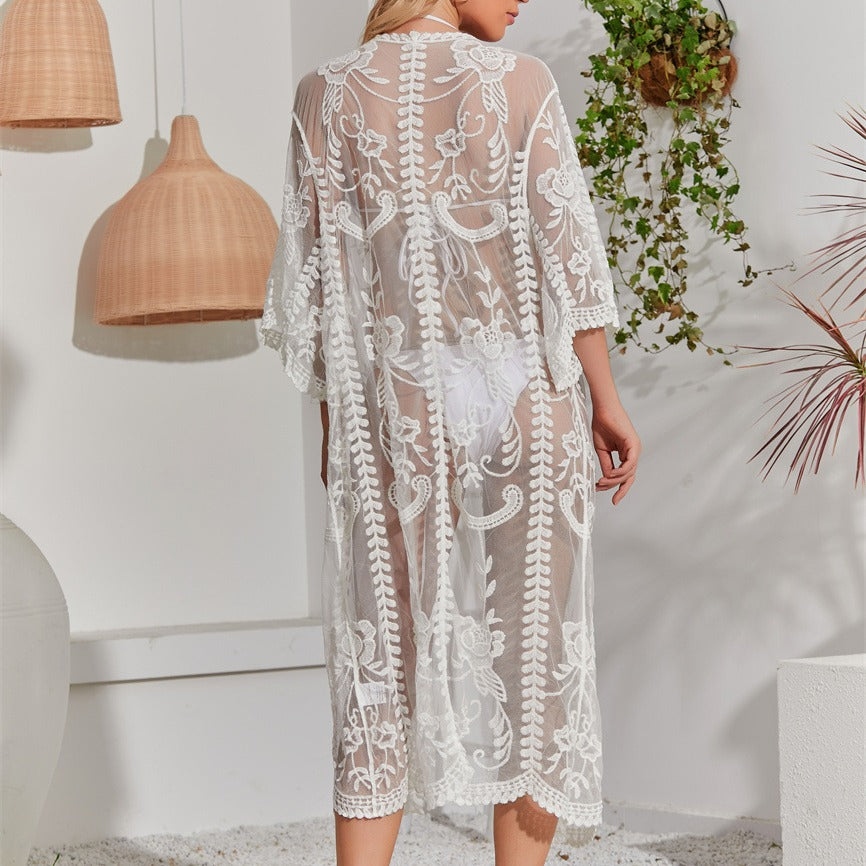Damen Häkel-Strandüberwurf mit floralem Muster EB