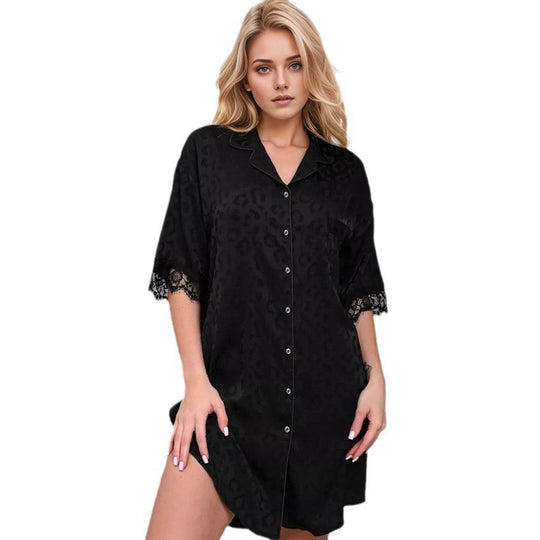 Damen Nachtkleid mit edler Spitze und seidigem Finish EB