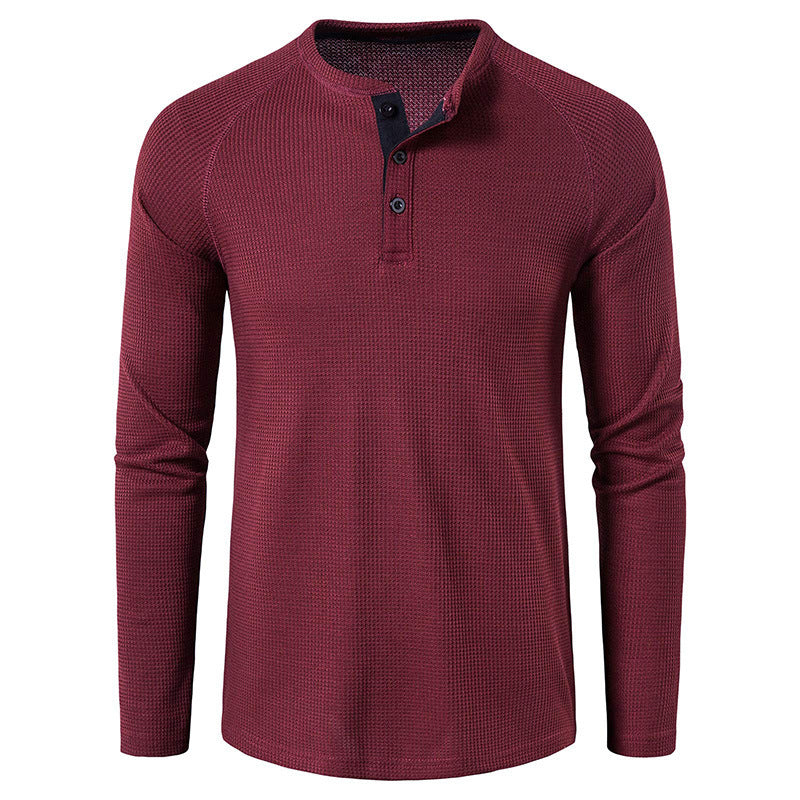 Herren nan strukturiertes Henley-Langarmshirt mit Waffelstruktur, Halbknopfleiste und Raglanärmeln EB