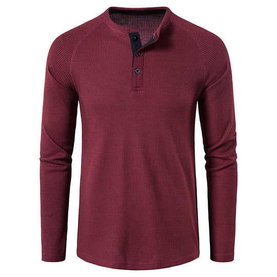 Herren nan strukturiertes Henley-Langarmshirt mit Waffelstruktur, Halbknopfleiste und Raglanärmeln EB