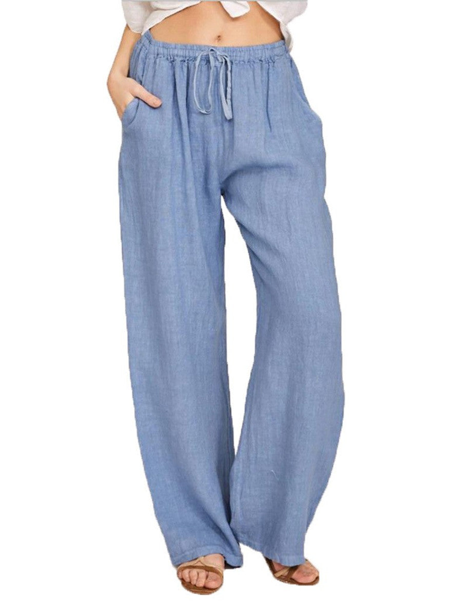 Damen Leinenhose mit weitem Bein und praktischen Seitentaschen EB