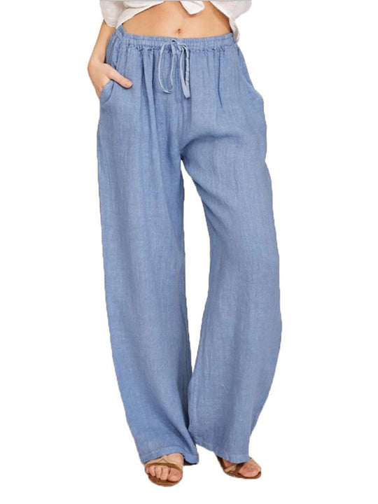 Damen Leinenhose mit weitem Bein und praktischen Seitentaschen EB