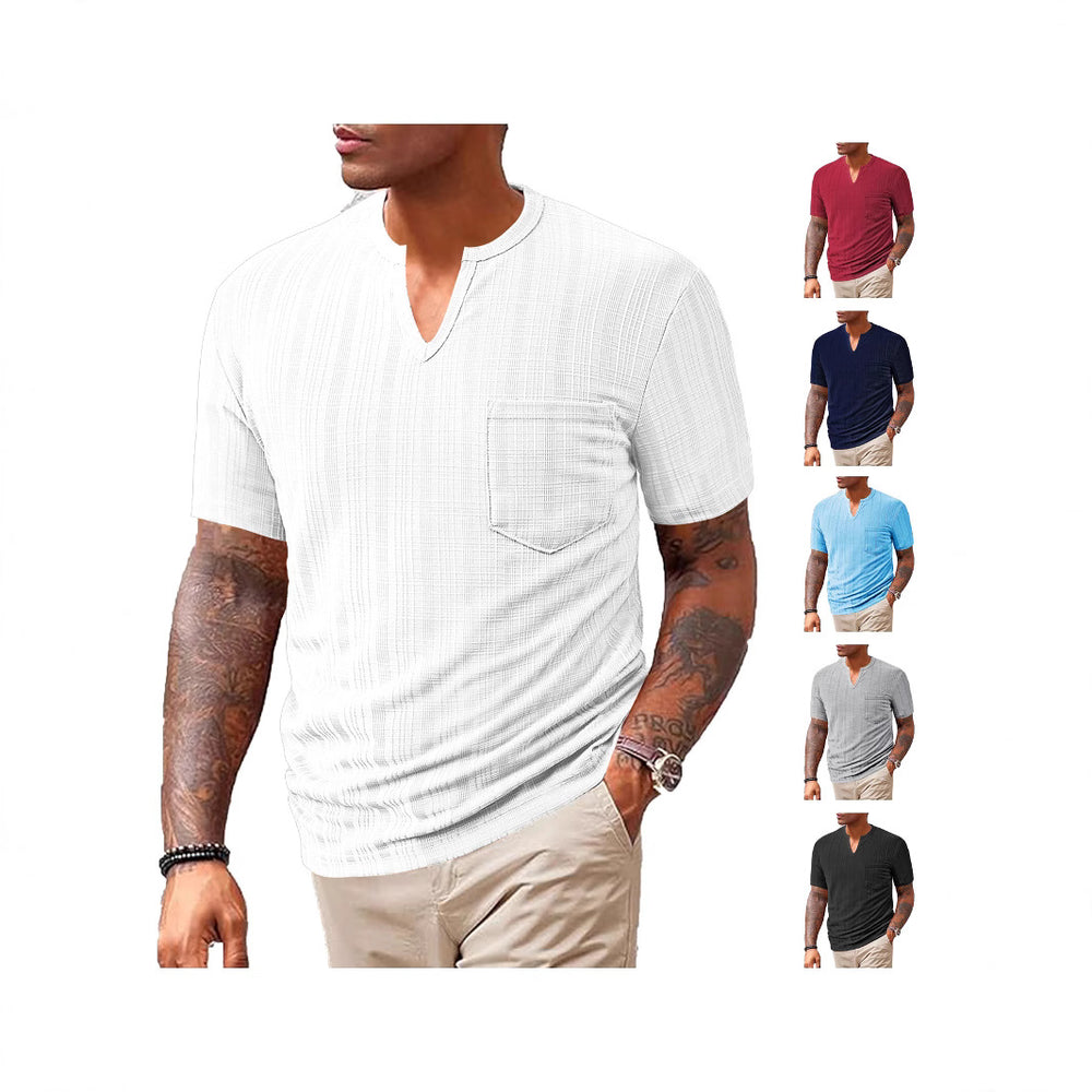 Herren Kurzarm T-Shirt mit V-Ausschnitt und Brusttasche EB