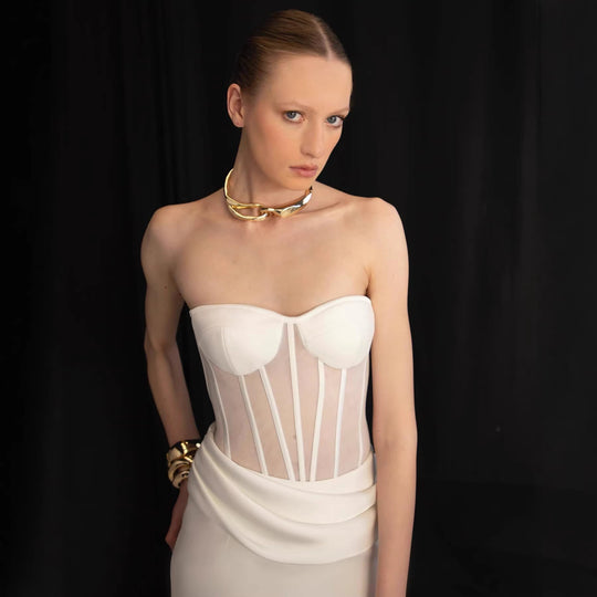 Damen Corsage-Langarmkleid mit elegantem Schnitt und fließendem Rock EB