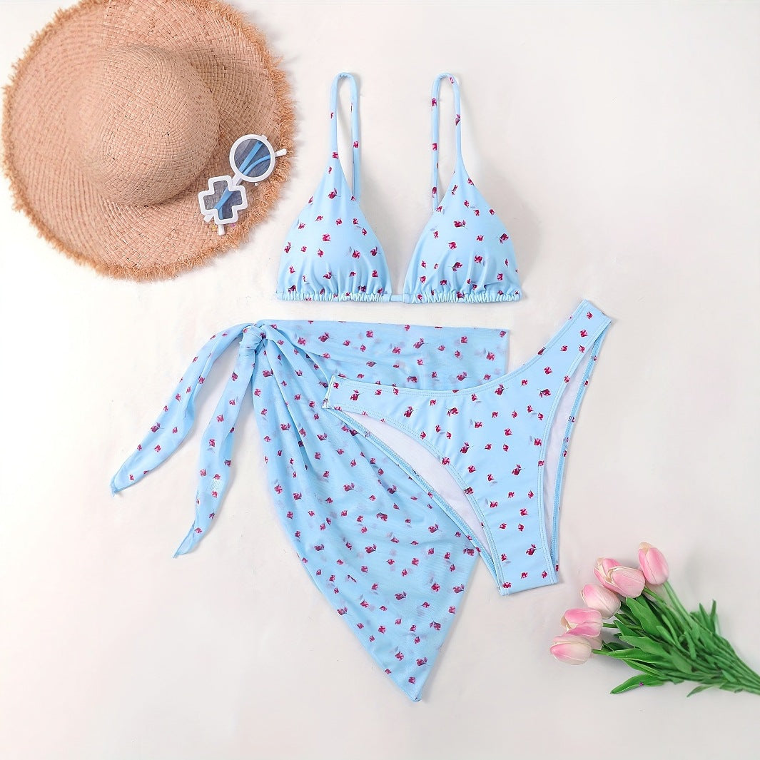 Damen Triangel-Bikini mit floralem Wickelrock EB