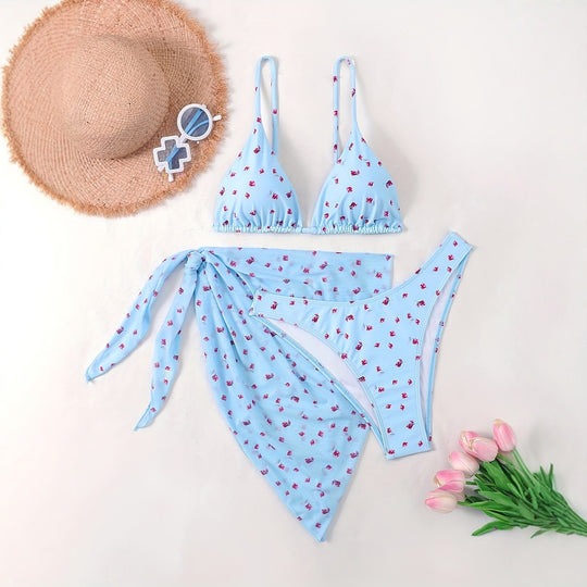 Damen Triangel-Bikini mit floralem Wickelrock EB
