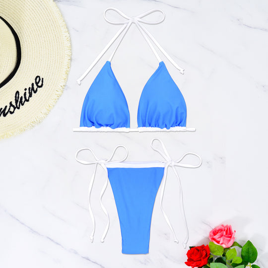 Damen Triangel-Bikini mit verstellbaren Trägern und seitlichem Bindeband EB