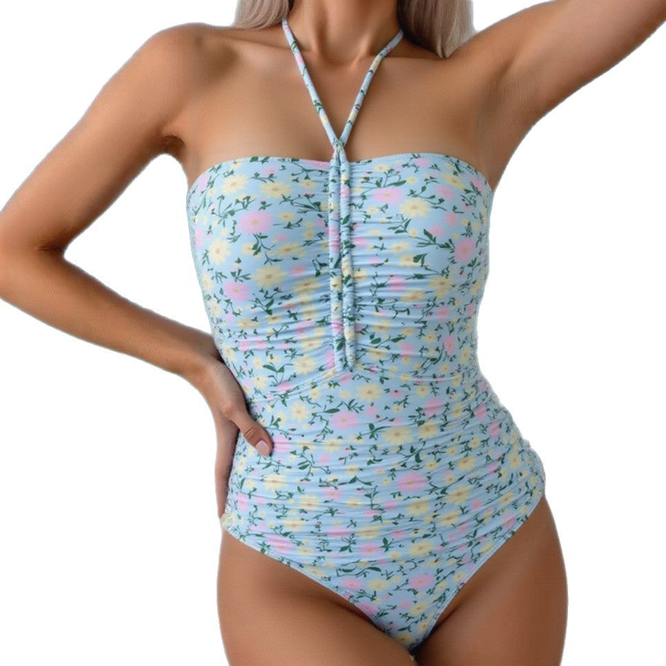 Damen Bandeau Badeanzug mit fröhlichem Blumenmuster EB