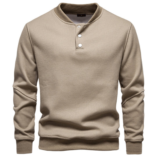 Herren nan Waffelstruktur-Henley-Pullover mit kurzem Druckknopfverschluss und Rippbündchen EB