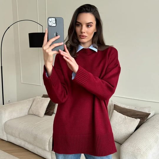 Damen Großer Strickpullover mit überschnittenen Schultern und Rippenbündchen EB