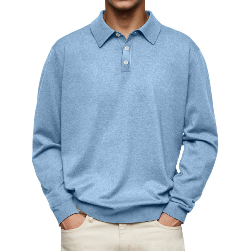 Herren Feinstrick Langarmpoloshirt mit Umlegekragen und Knopfleiste EB
