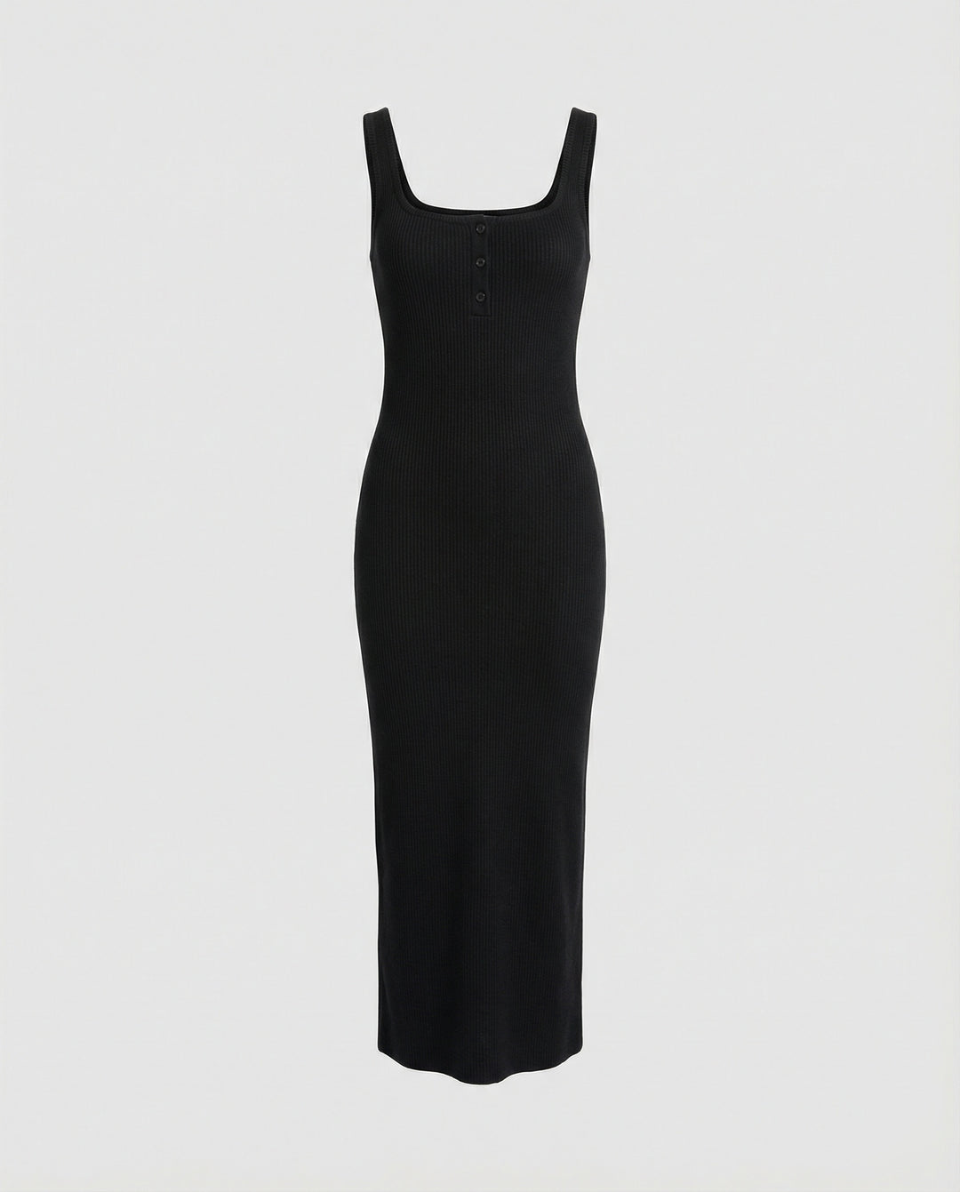 Damen figurbetontes Träger-Maxikleid aus elastischem Jersey mit Knopfdetail und knöchellanger Silhouette EB