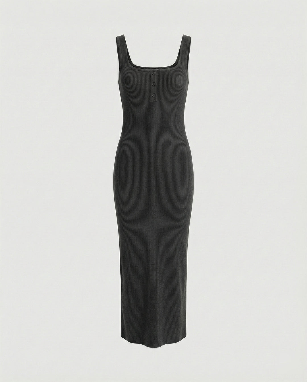 Damen figurbetontes Träger-Maxikleid aus elastischem Jersey mit Knopfdetail und knöchellanger Silhouette EB