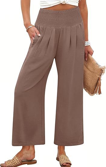 Damen Weite Culotte-Hose mit elastischem Bund und Falten EB