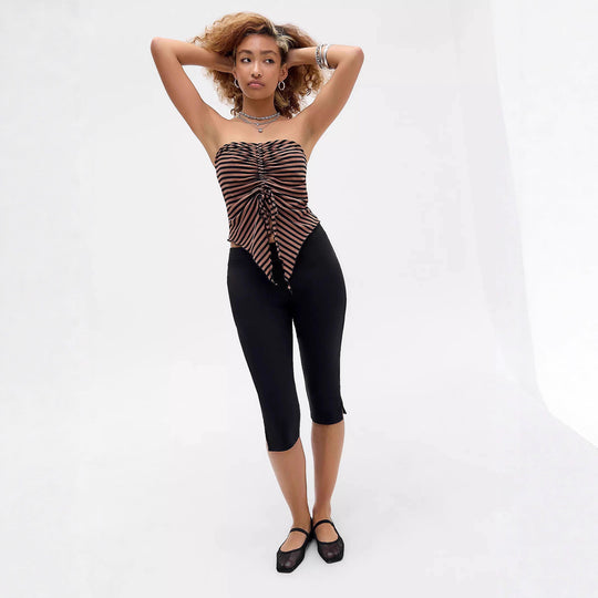 Damen gestreiftes Top mit Rüschendetails und modischem Bindeband EB