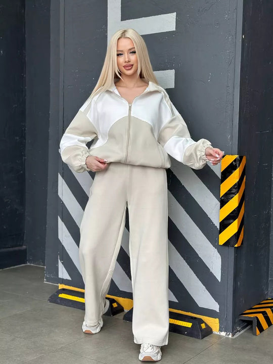 Damen sportliches Set aus hochfunktionalem Fleece-Material mit Reißverschluss EB