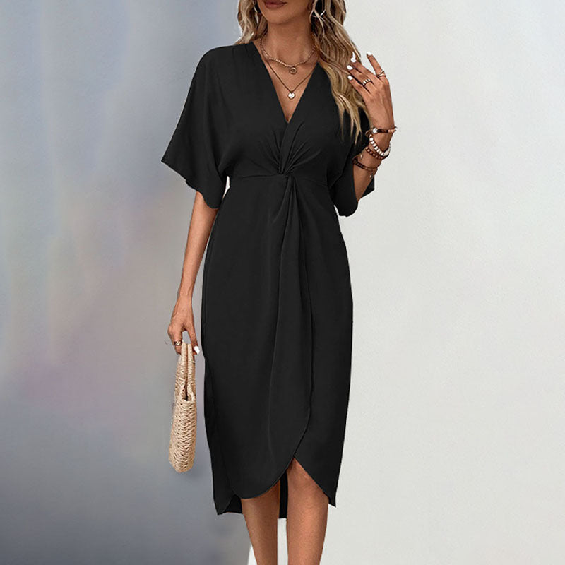 Damen Wickelkleid mit elegantem Knotendesign und feinem V-Ausschnitt EB
