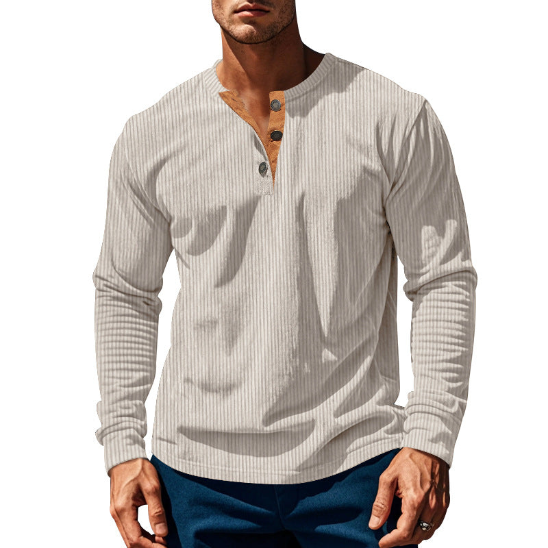 Herren nan geripptes Henley-Longsleeve mit Stehkragen, verdeckter Knopfleiste und relaxed Fit EB