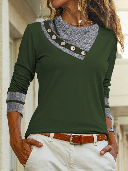 Damen modisches Longsleeve-T-Shirt mit Kragen und Knöpfen EB