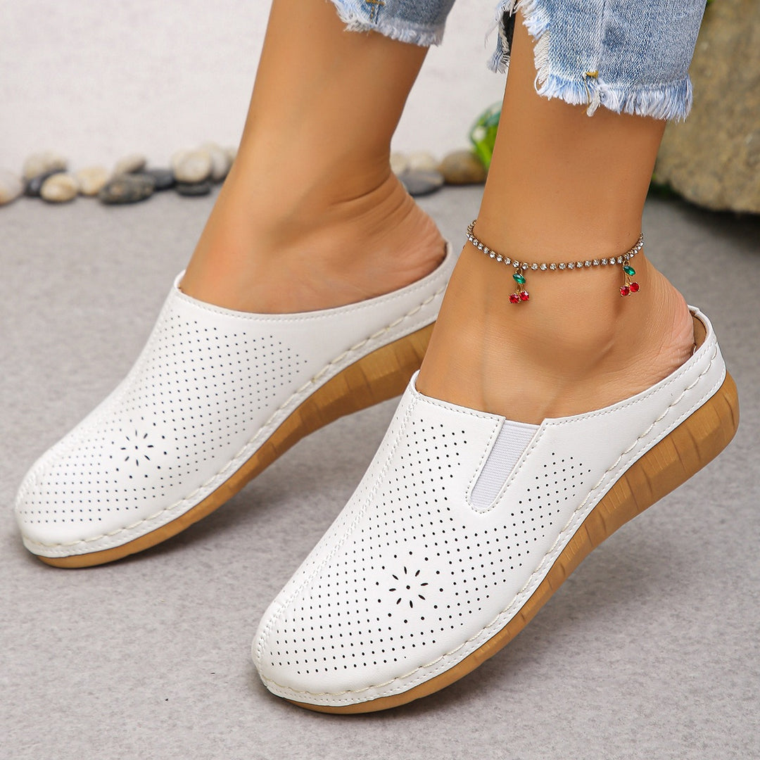 Damen Komfortable Clogs mit atmungsaktivem Leder-Obermaterial und elegantem Holz-Detail EB